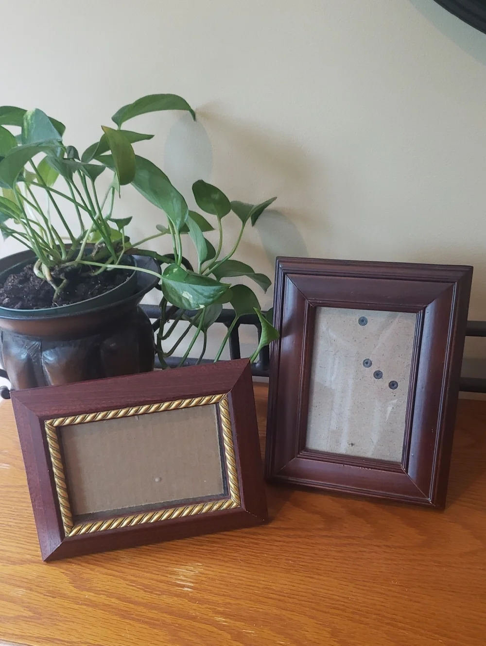Vtg (2) Brown & Brown/Gold Picture Frame Set - Holds 4x6 Photos